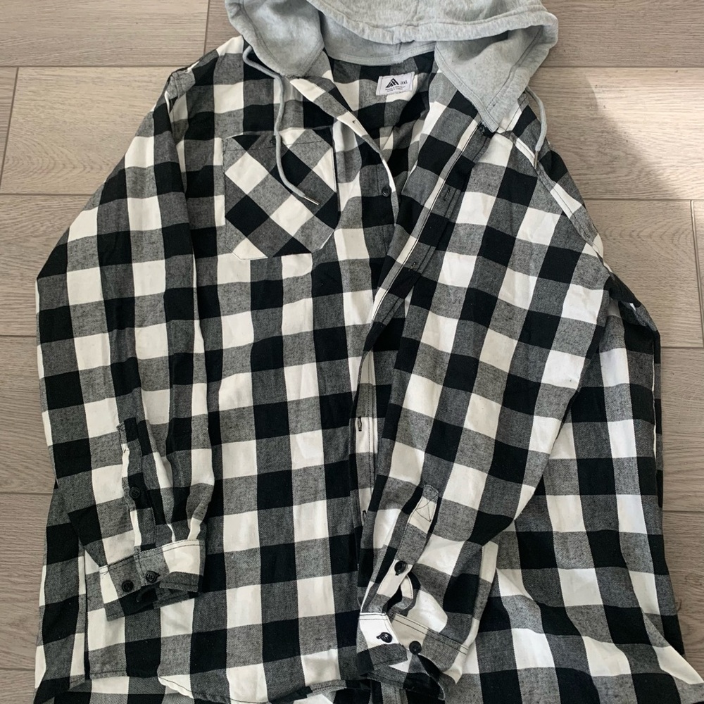 Black and White Checkered Hooded Shirt